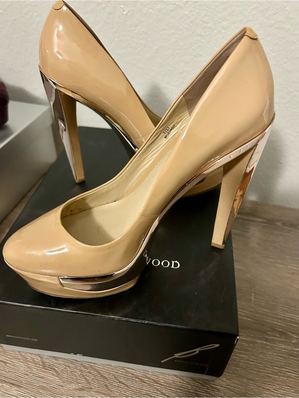 Brian Atwood Nude Patent Platform High Heels - Women's Pumps